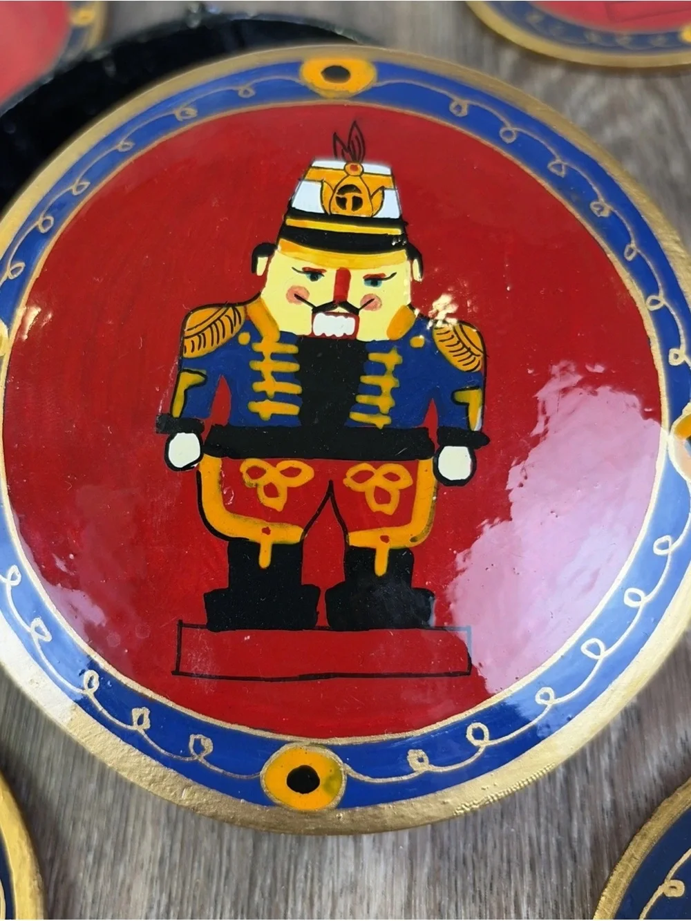 Bombay & Co Christmas Nutcracker Coaster Set of 6 w/Storage Box Made In India